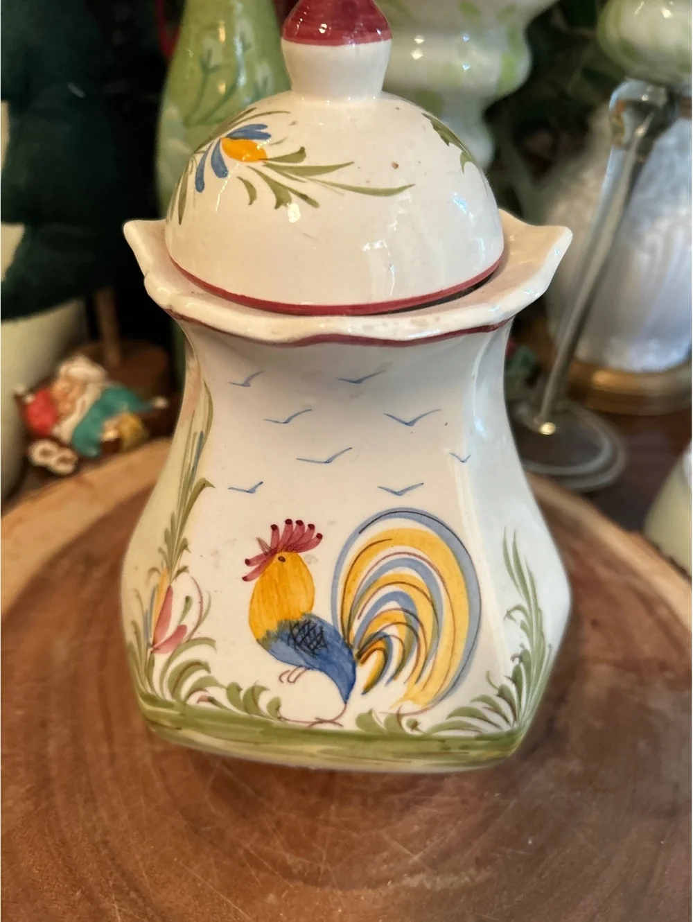 Vintage J.J. Willfra Hand-Painted Ceramic Rooster Cookie Jar with Lid